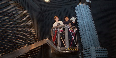 Students working in the radio anechoic chamber